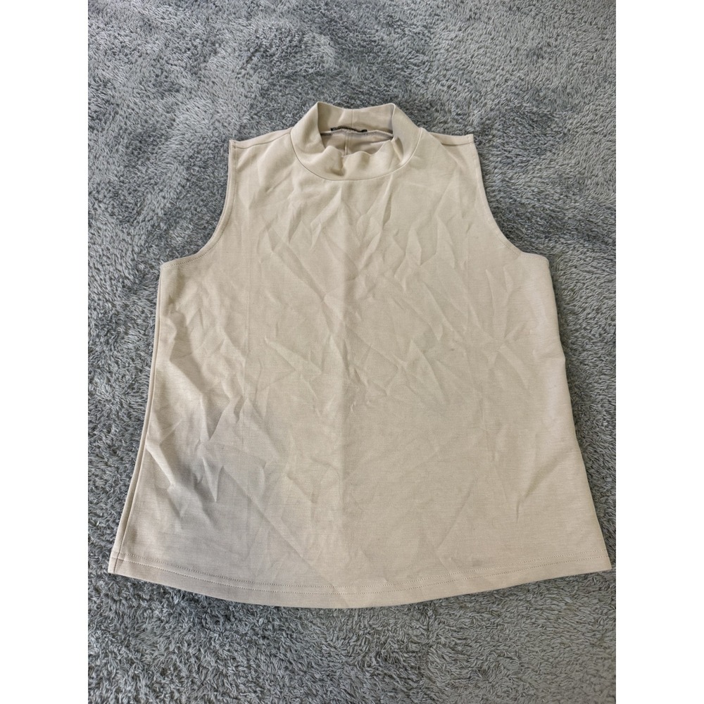 Sampeel Womens Mock Neck Tank Top S Beige Neutral Sleeveless Stretch